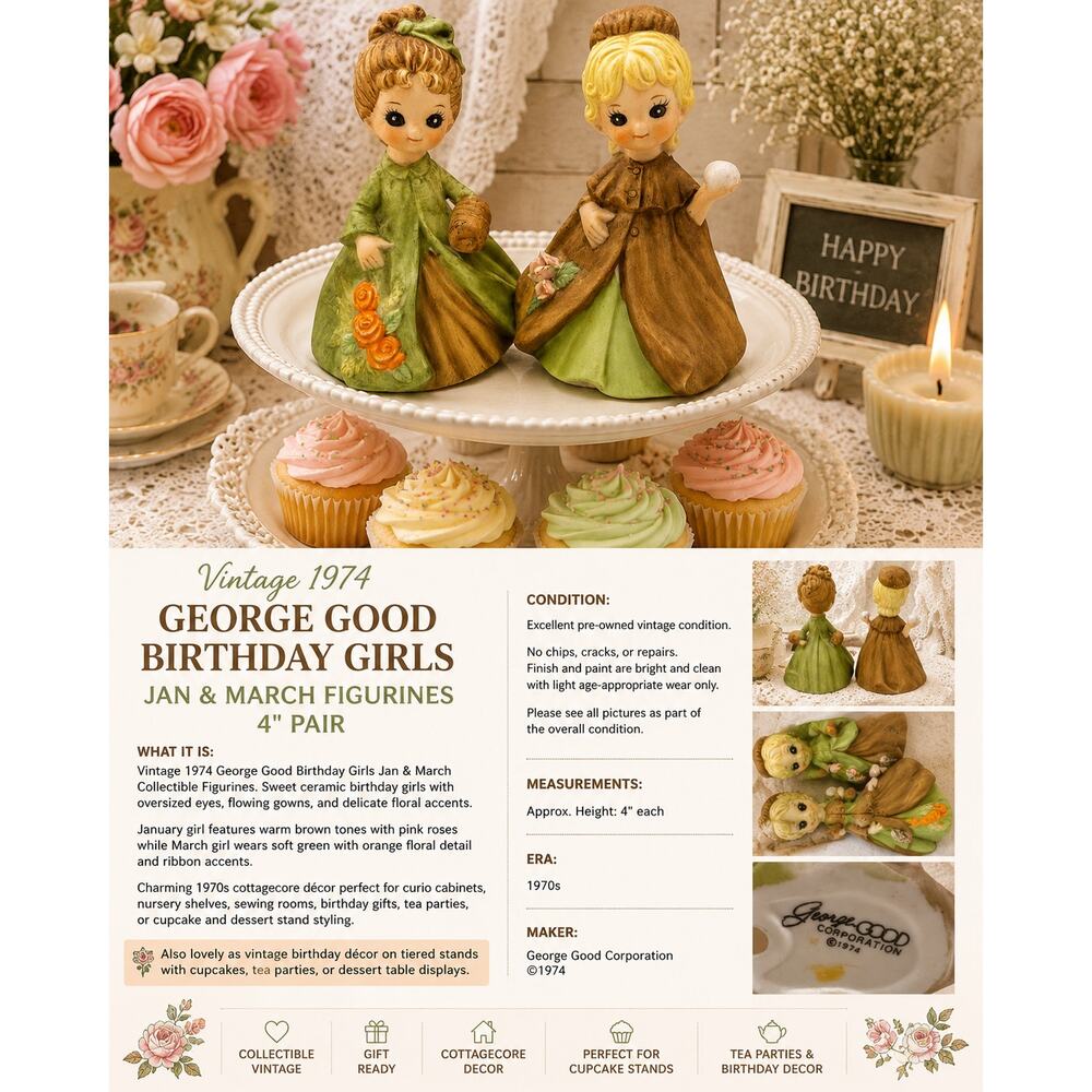Vintage 1974 George Good Birthday Girls January & March Figurines 4”